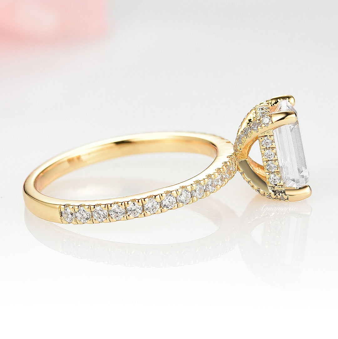 1.5CT Emerald Cut Moissanite Engagement Ring- 14K Solid Yellow Gold