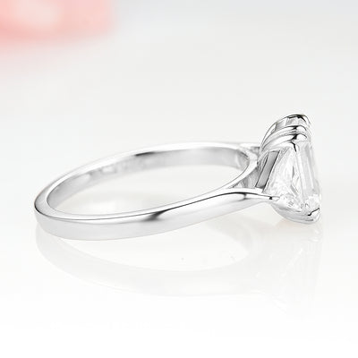 3 stone Moissanite Engagement Ring- 14K White Gold Emerald & Trillion Cut Moissanite Ring