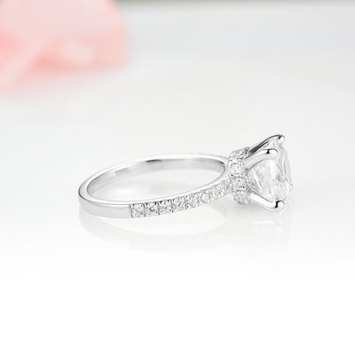 3CT Cushion Cut Diamond Engagement Ring- 14K White Gold