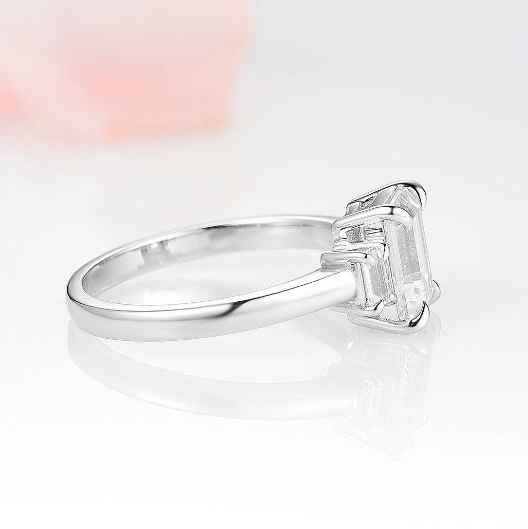 Emerald Cut Moissanite Engagement Ring- 14K White Gold