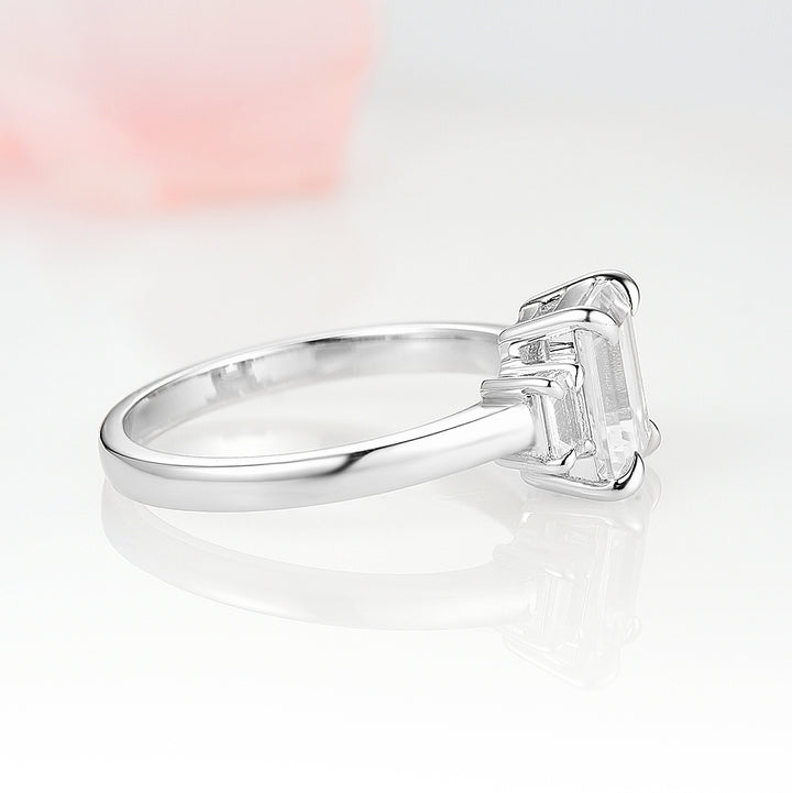 Emerald Cut Moissanite Engagement Ring- 14K White Gold