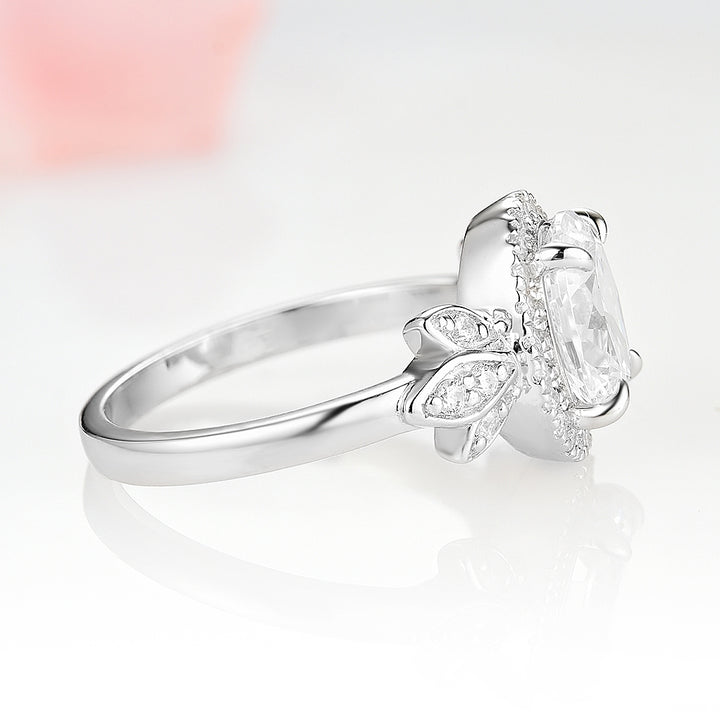 Peony Moissanite Engagement Ring- 14K White Gold