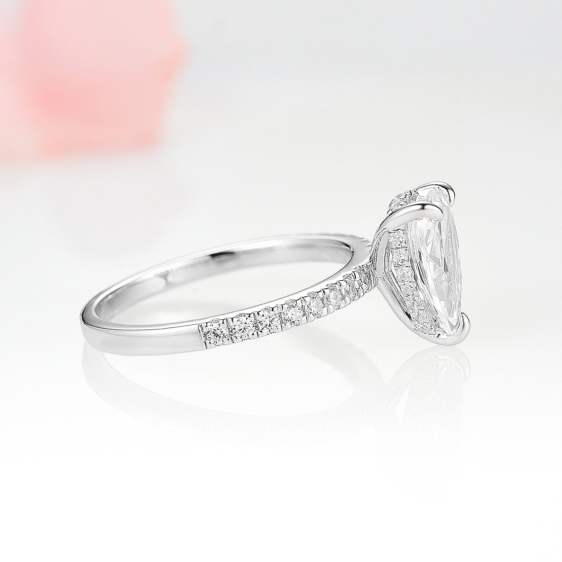 Astoria Moissanite or Diamond Teardrop Engagement Ring- 14K White Gold (hidden accents)