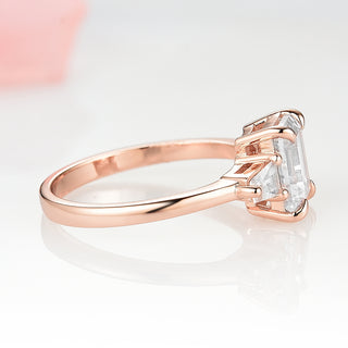 Emerald Cut Moissanite Engagement Ring in 14K Solid Rose Gold