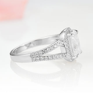 Emerald Cut Split Moissanite Engagement Ring in 14K White Gold