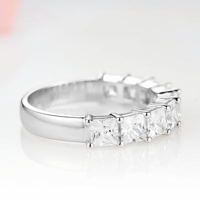 3.5MM Princess Cut Diamond Wedding Band- 14K White Gold