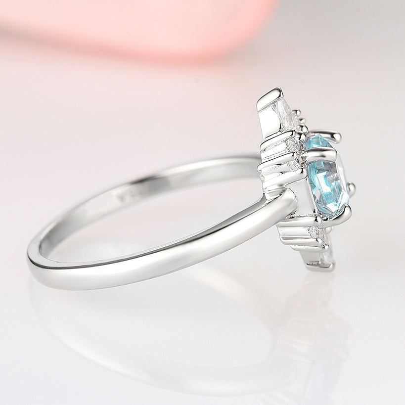 Hexagon Aquamarine Ring- Sterling Silver