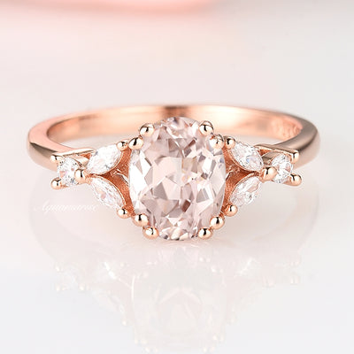 Oval Morganite Ring- 14K Rose Gold Vermeil- Vintage Unique Engagement Rings For Women