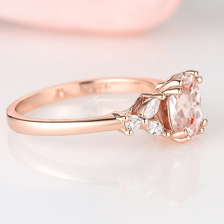 Oval Morganite Ring- 14K Rose Gold Vermeil- Vintage Unique Engagement Rings For Women