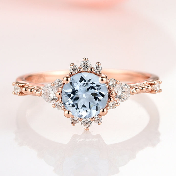 Aquamarine Engagement Ring- 14K Rose Gold Vermeil