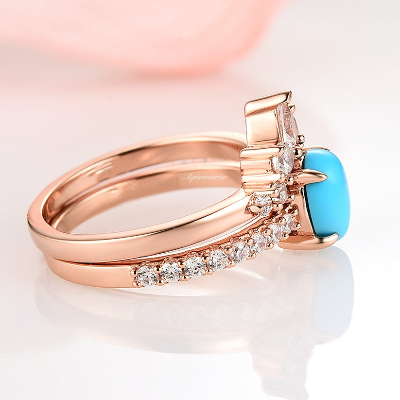 Natural Turquoise Ring Set- 14K Rose Gold Vermeil