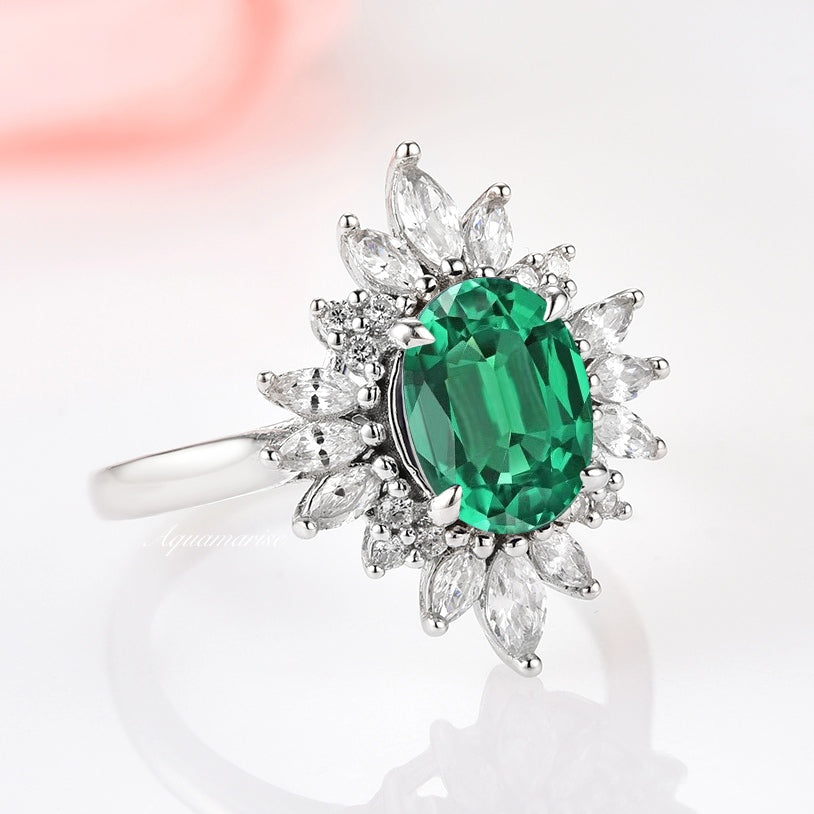 Aurora Emerald Ring- Sterling Silver