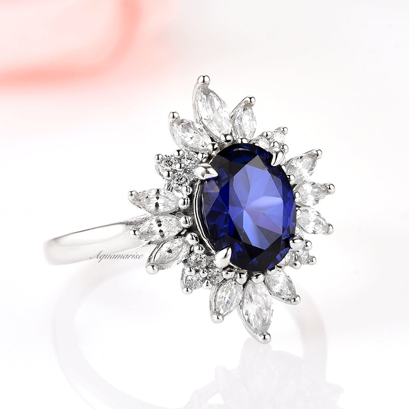 Aurora Royal Blue Sapphire Ring- Sterling Silver