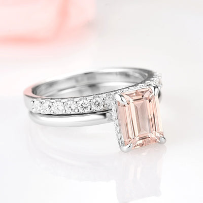 Morganite Ring Set- Sterling Silver Morganite Engagement Rings