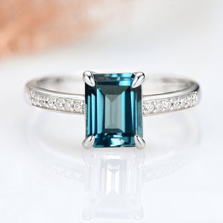 Ava Emerald Cut Natural London Blue Topaz Ring in Sterling Silver