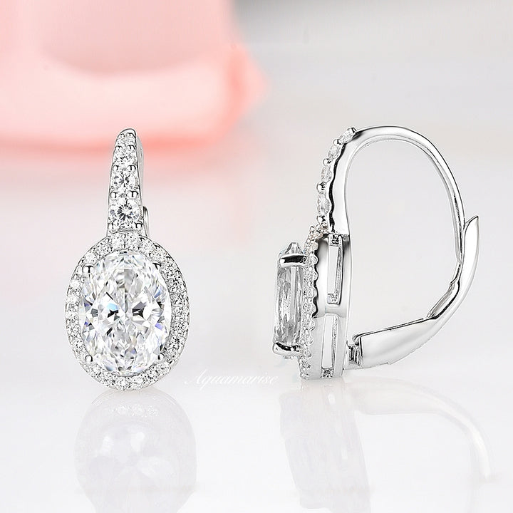 Simulated Diamond (cz) Oval Earrings- Sterling Silver