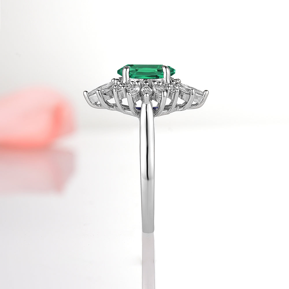 Aurora Emerald Ring- Sterling Silver