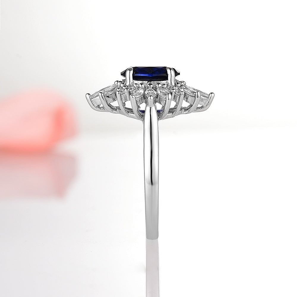 Aurora Royal Blue Sapphire Ring- Sterling Silver