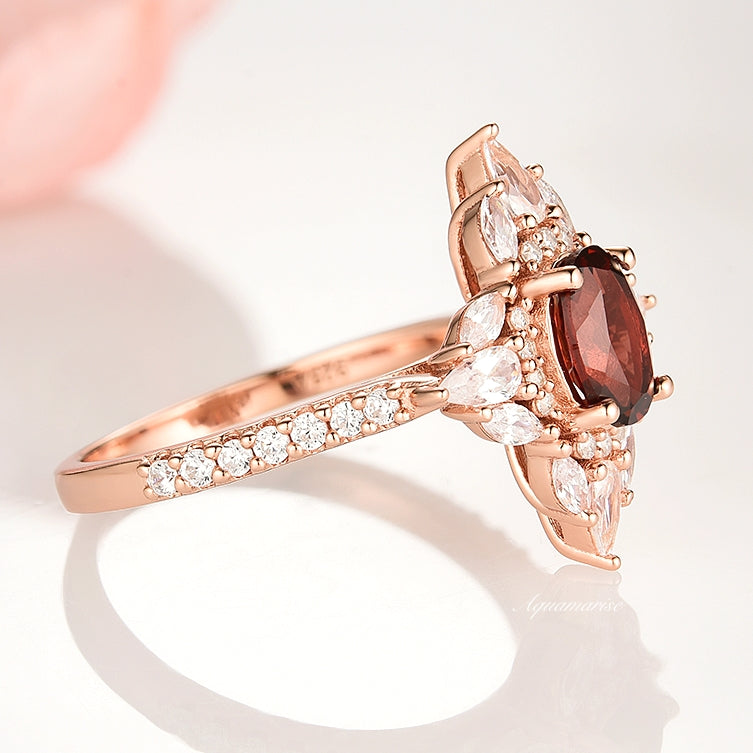 Stella Natural Red Garnet Ring- 14K Rose Gold Vermeil