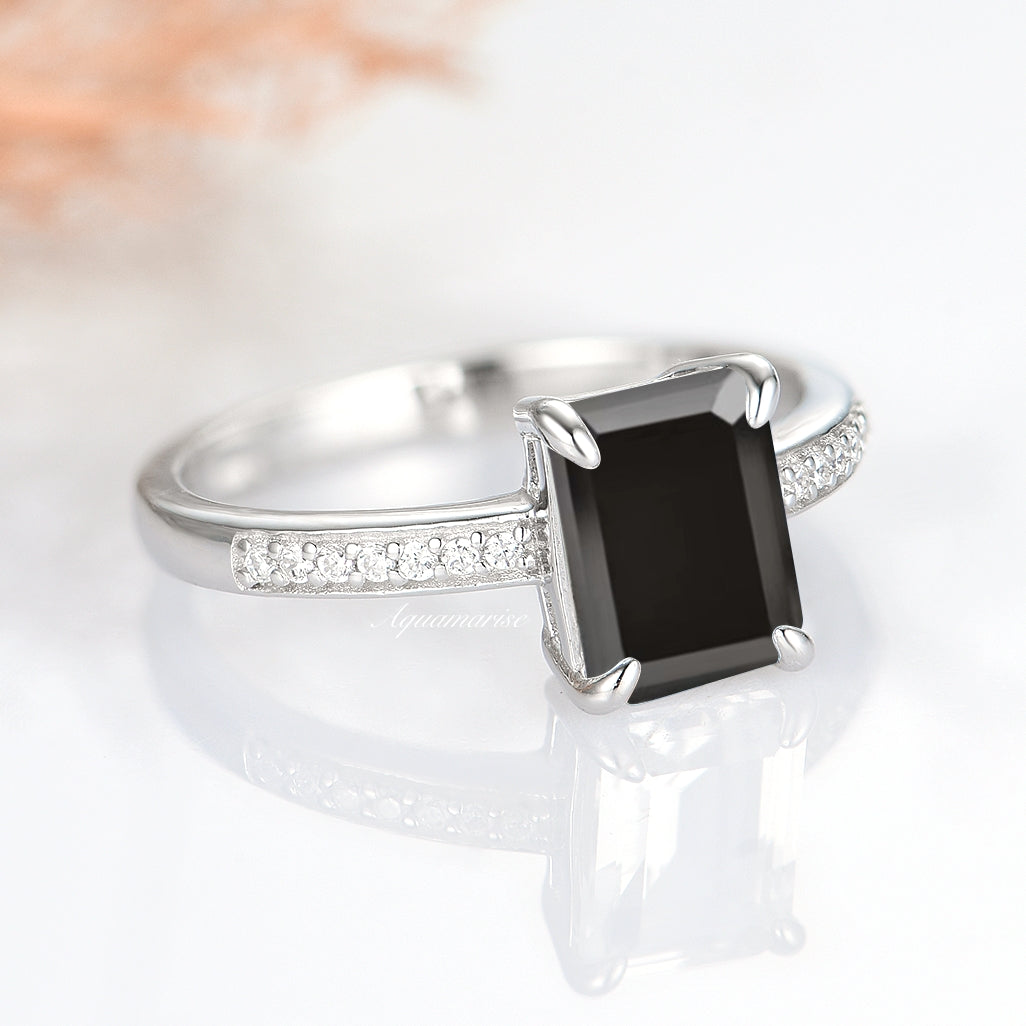 Ava Black Diamond Ring- Sterling Silver Ring- Black Onyx Engagement Ring
