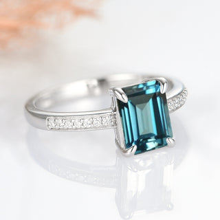 Ava Emerald Cut Natural London Blue Topaz Ring in Sterling Silver