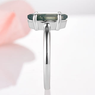 Hexagon Green Moss Agate Ring- Sterling Silver