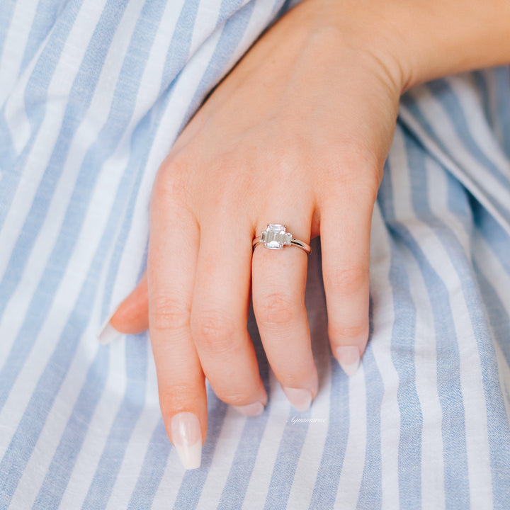 Emerald Cut Moissanite Engagement Ring- 14K White Gold