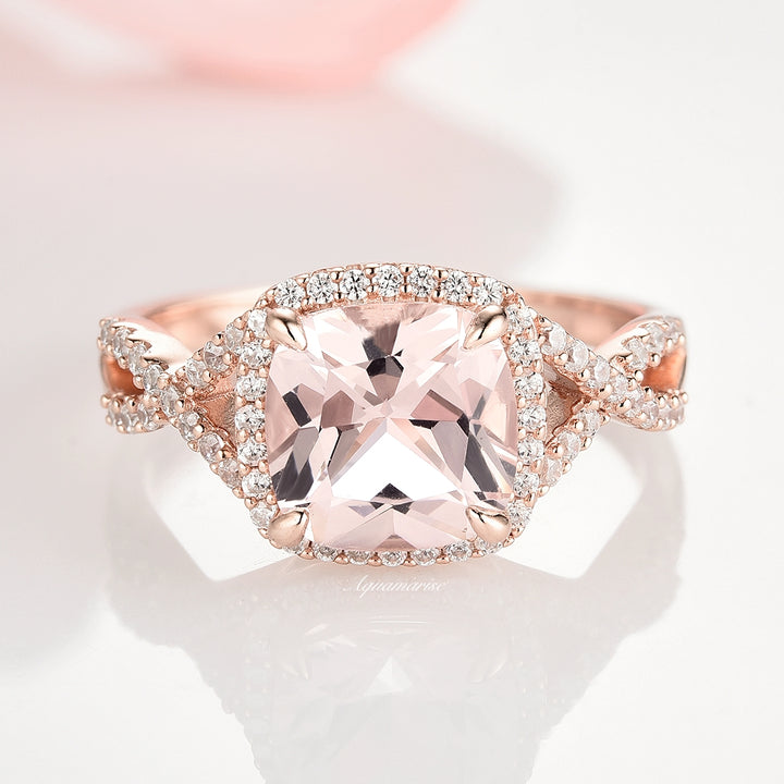 Flair Cushion Cut Morganite Ring - 14K Rose Gold Vermeil