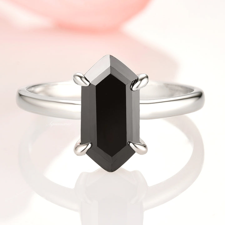 Hexagon Black Onyx Ring- Sterling Silver