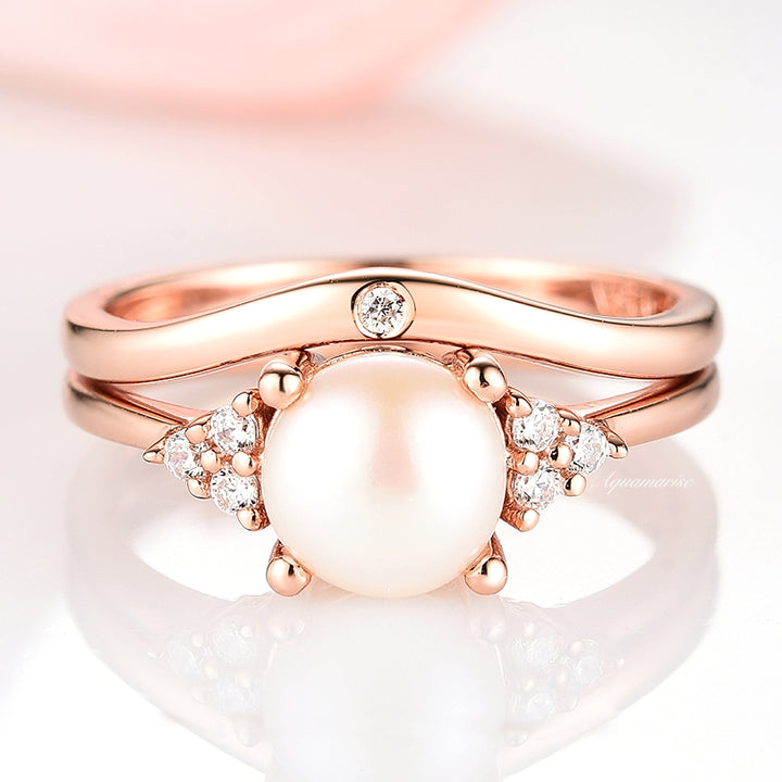 Natural Freshwater Pearl Ring Set- 14K Rose Gold Vermeil