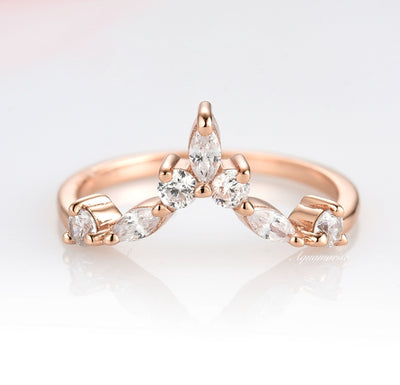 Marquise Diamond or Moissanite Wedding Band- 14K Solid Rose Gold