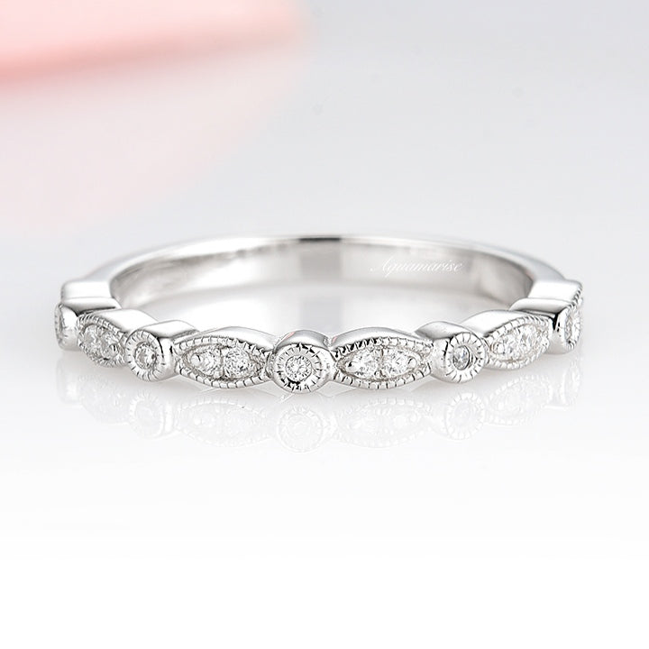 Luxe Vintage Diamond Wedding Band- 10K/ 14K/ 18K White Gold