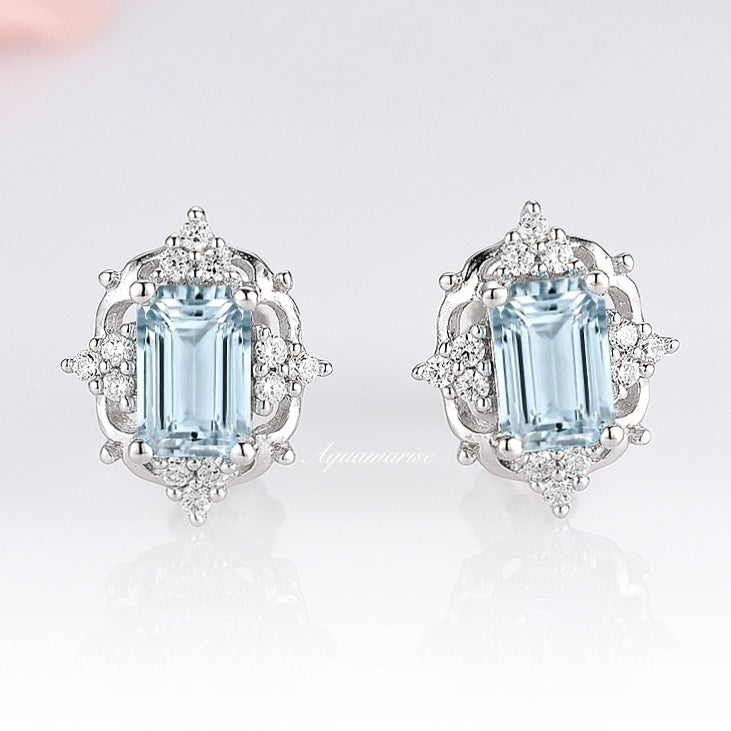 Claire Vintage Aquamarine Stud Earrings in Sterling Silver