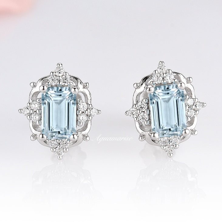 Claire Vintage Aquamarine Earrings- Sterling Silver