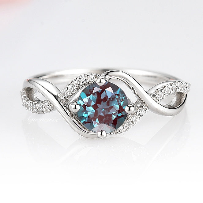 Entwined Teal & Purple Alexandrite Ring- Sterling Silver