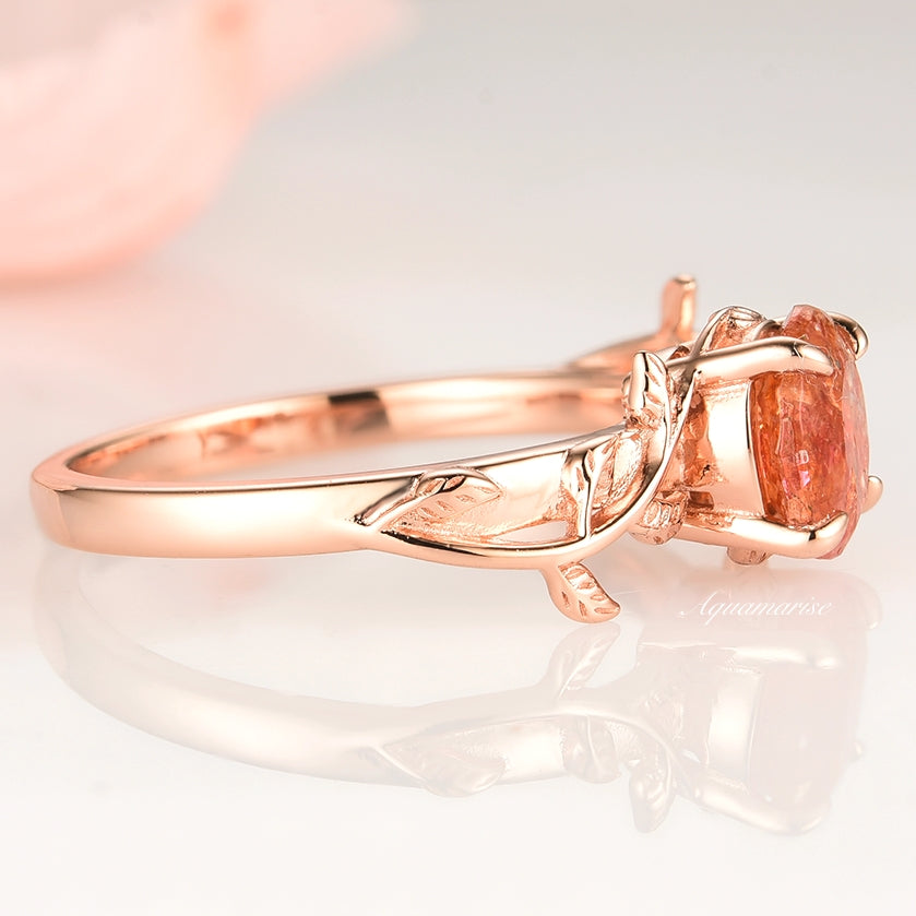 Natural Sunstone Leaf Ring- 14K Rose Gold Vermeil