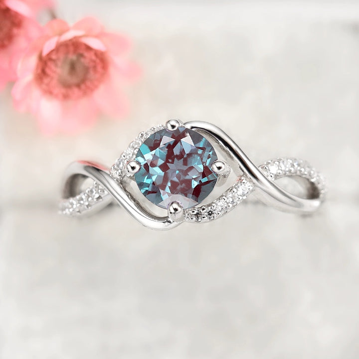 Entwined Teal & Purple Alexandrite Ring- Sterling Silver