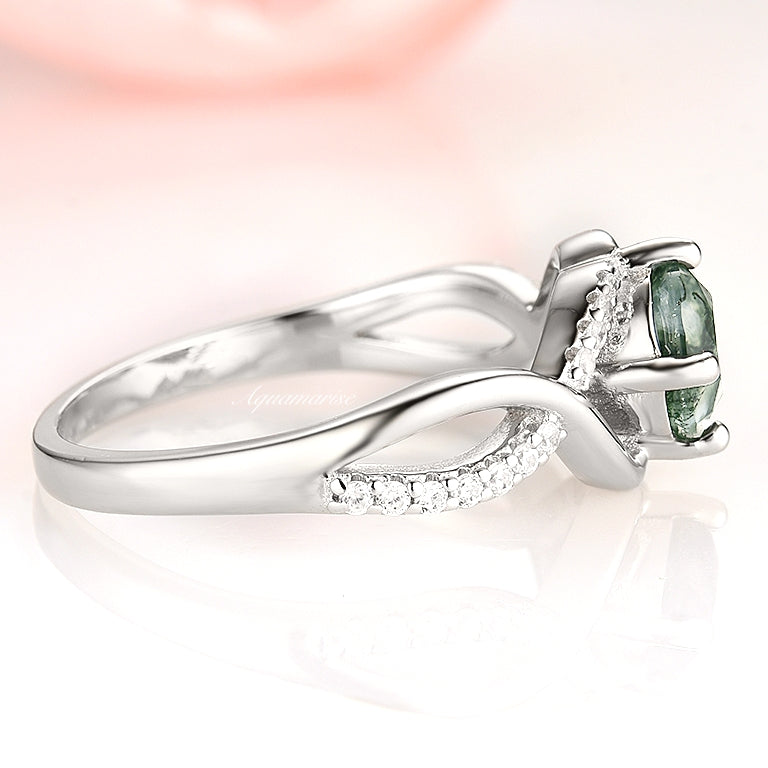 Entwined Green Moss Agate Ring- Sterling Silver