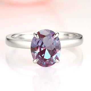 Solitaire 2ct Oval Cut Alexandrite Engagement Ring- Sterling Silver