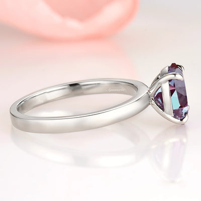 Solitaire Alexandrite Ring- 2ct Oval Cut Engagement Rings for Women