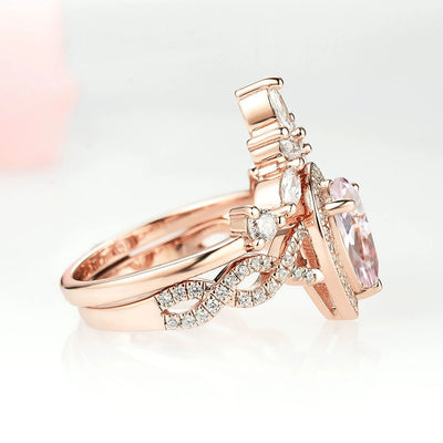 Nouveau Vintage Teardrop Morganite Ring Set- 14K Rose Gold Vermeil Morganite Engagement Rings
