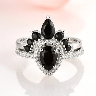Amy Black Onyx Ring Set- 925 Sterling Silver