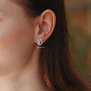 Diana Halo Oval Aquamarine Stud Earrings in Sterling Silver