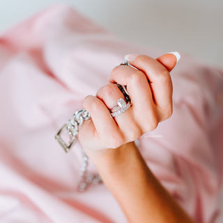 Elongated Cushion Moissanite Engagement Ring in 14K White Gold