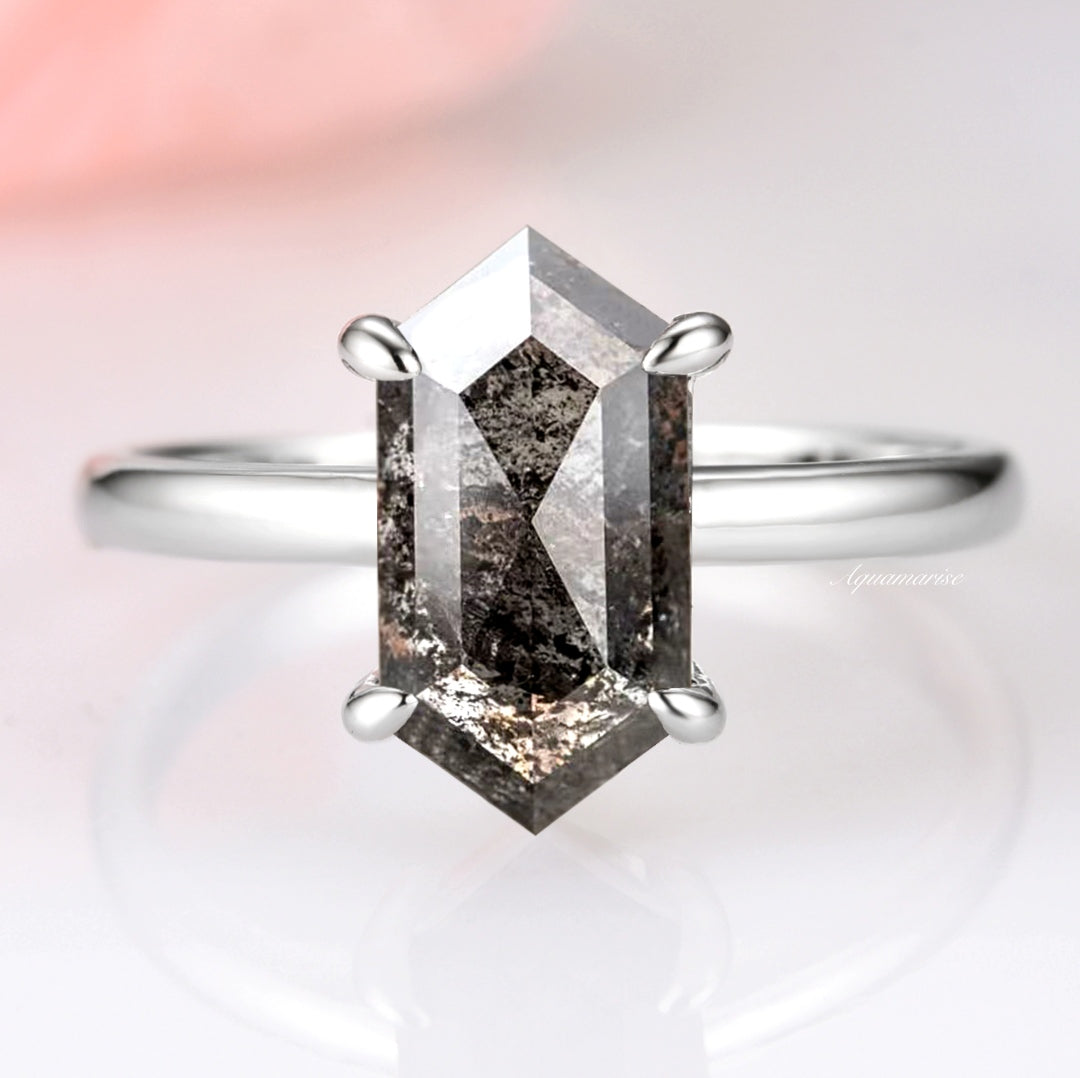 Hexagon Galaxy Raw Salt Pepper (Herkimer) Diamond Ring- Sterling