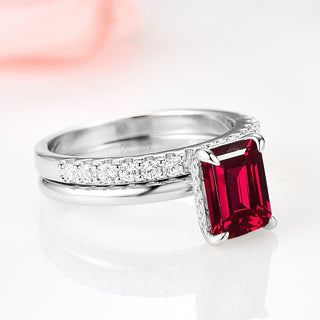 Raspberry Tourmaline Engagement Ring Set- Sterling Silver