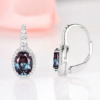 Oval Alexandrite Dangle Earrings in Sterling Silver