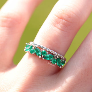 Willow Marquise Emerald Stacking Wedding Ring Set in Sterling Silver