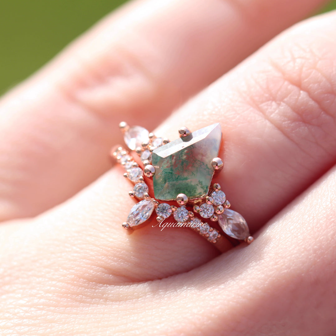 Skye Kite™  Kite Green Moss Agate Ring Set- 14K Rose Gold Vermeil