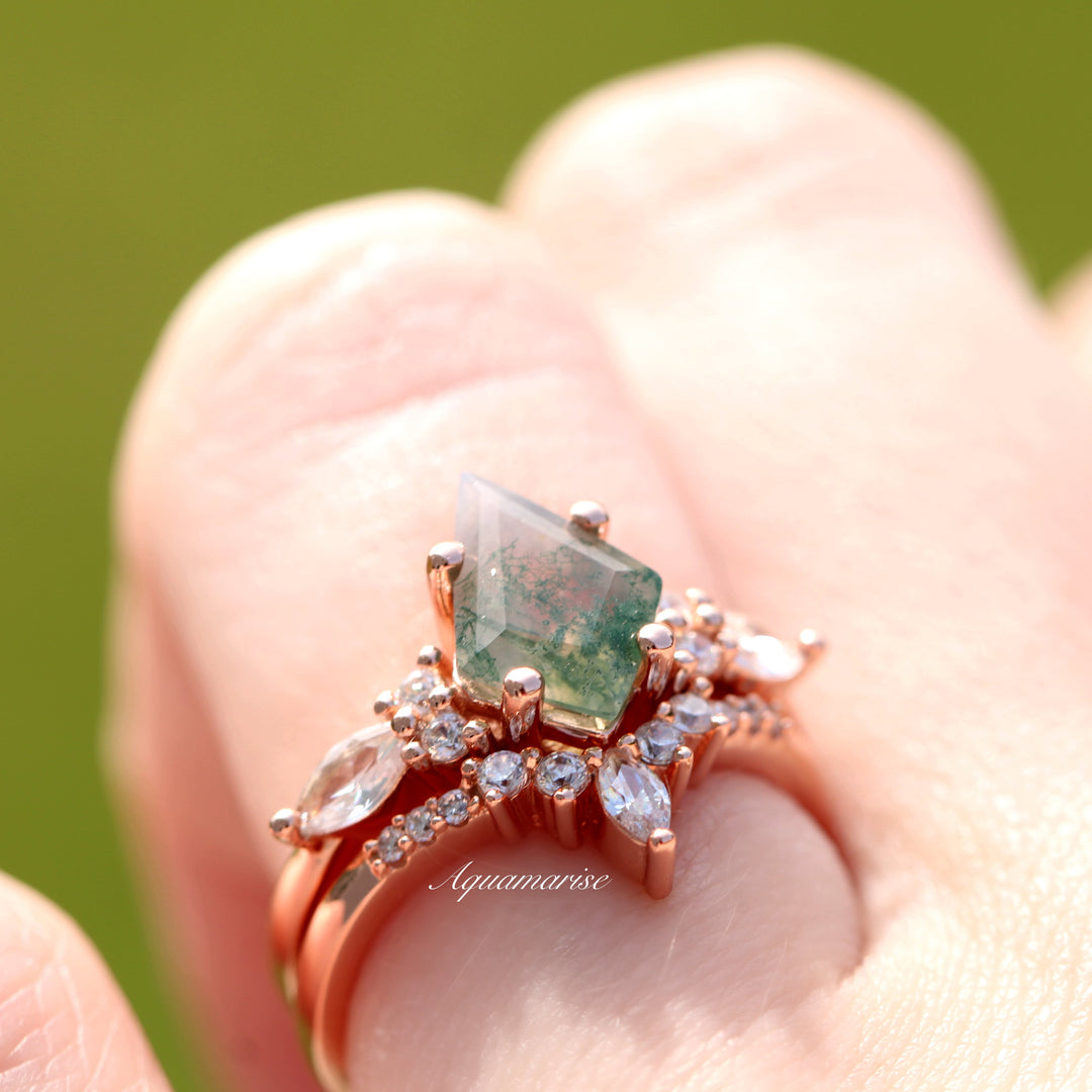 Skye Kite™ Kite Green Moss Agate Ring Set- 14K Rose Gold Vermeil